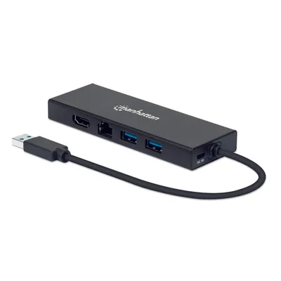 Produktbild von MANHATTAN USB 3.2 Gen 1 USB-A auf Dual-Monitor Multiport-Adapter HDMI VGA 2x USB-A Gigabit RJ45-Port Micro-USB-Ladeport