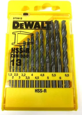 Zdjęcie produktu dla DeWALT DT5912-QZ, Wiertarka, Zestaw wierteł, Reguła prawej dłoni, Stop stali, Metal, Niestopowa stal, Stal, Walcowana stal szybkotnąca (HSS-R), 1.5 - 6.5 mm