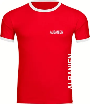 Produktbild von multifanshop Kontrast T-Shirt - Albanien - Brust & Seite, rot/weiß, Größe 3XL