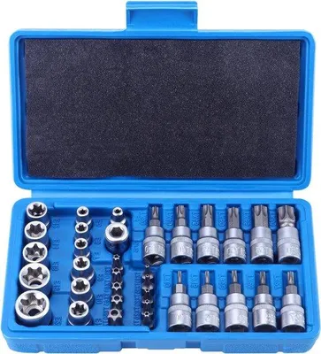 Immagine prodotto di Set di chiavi Torx, 34 pezzi, femmina, connettori E-Torx, set di punte, 5/16 e 3/8 di pollice, T10-T60, attacchi esagonali per punte
