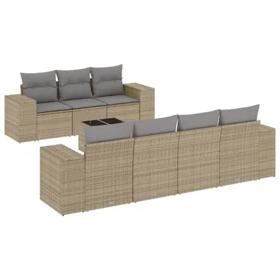 Image de vidaXL Ensemble de jardin canapé 8 pièces avec coussins Beige Poly Rattan