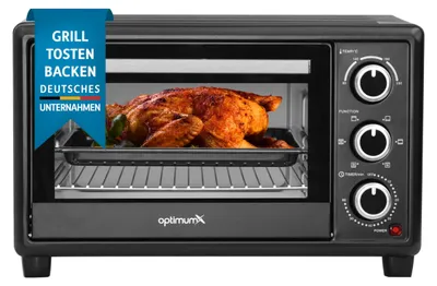 Immagine prodotto di OptimumX 20 L Mini forno, piccolo forno mini con ventilazione, timer da 60 minuti, forno per pizza, 1380 W, nero