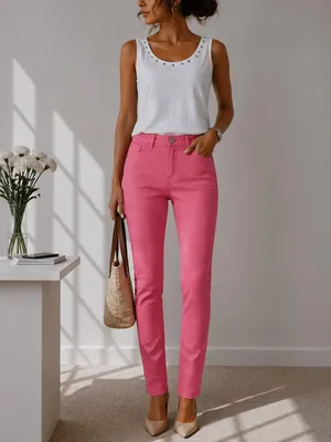 Produktbild von 56021 Pierre Cardin Claire Damen Jeans Pink W29 L32 (EU 38) – Baumwolle, Stretch, schmaler Schnitt