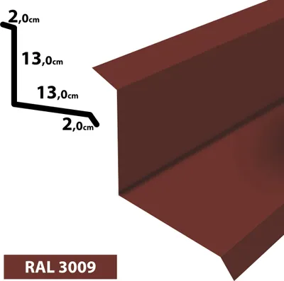 Produktbild von 1m Wandanschluss Wandblech I Dachblech pulverbeschichtetes 0,5 Zuschnitt 300mm (20x130x130x20) RAL-3009 Oxidrot / Kastanie