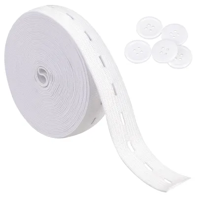 Nähelastik 5 m, weiß, 20 mm breit, mit 5 Knöpfen
