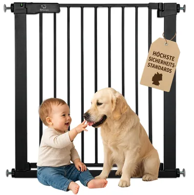 Produktbild von BRONEA® LUCA Treppengitter ohne Bohren | Türgitter & Treppenschutzgitter zum Klemmen | verlängerbar 75-166 cm | Auto-Close, 90° Stopp, beidseitig schwenkbar | Sicherer Kinderschutz für Treppe & Tür