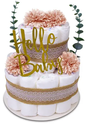 Produktbild von MilaBoo® Boho Windeltorte rosa mit Eukalyptus – 2-stöckiges Vintage Babygeschenk zur Geburt, Babyparty & Taufe