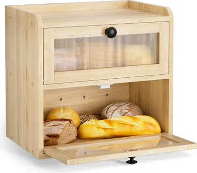 Produktbild von Brotaufbewahrung - Brotbox/Brotkasten 2 Etagen - Halbtransparente Magnettür - Großes Fassungsvermögen - Holz - Für Küchenarbeitsplatte - Grün