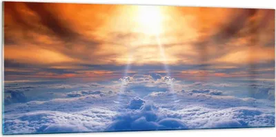 Produktbild von Bilder auf glas - Himmel Wolken Sonnenstrahlen - 120x50cm - Glasbilder - Wandbilder - Kunstdruck - zum Aufhängen bereit - Wanddekoration aus Glas - Glas Bilder - Wandbild auf Glas - GAB120x50-0343
