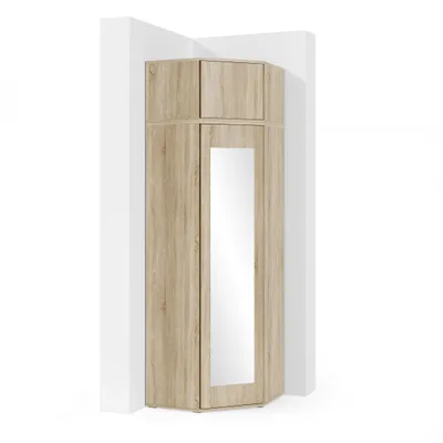 Produktbild von Eckschrank "Modulo", Kleiderschrank mit Spiegel und Schrankaufsatz, Sonoma Eiche Matt