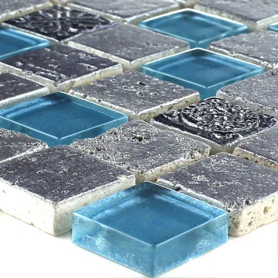 Produktbild von Glas Naturstein Mosaikfliesen Colicos Blau Silber
