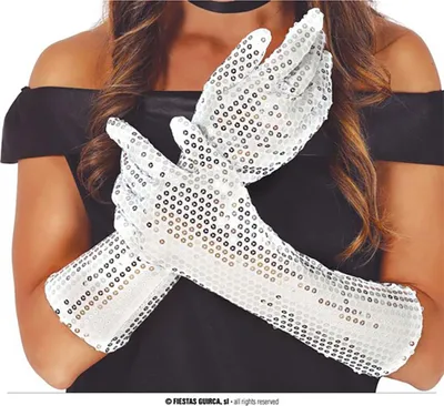 Produktbild von Handschuhe Pailletten lang silber 39cm