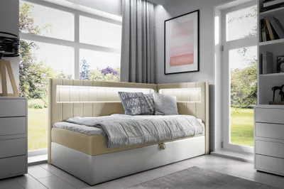 Produktbild von Boxspringbett Gästebett Kinderbett FABIAN Nr.3 100x200cm Weiss-Beige Seite Rechts
