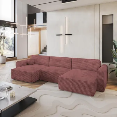 Produktbild von Masseno Ecksofa FENTO mit Schlaffunktion U-Form, Sofa mit Bettkasten, Wohnzimmersofa, Couch, Soffa, Bettsofa, Couchgarnitur- Rosa, TILIA 62