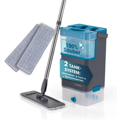 Zdjęcie produktu dla CLEANmaxx Komfort – Mop z dwukomorowym systemem, wiadro do mycia podłóg, wymienne nakładki, pomocnik do sprzątania, artykuły do utrzymania czystości w domu, do mycia i sprzątania