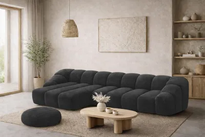 Image de Canapé d'angle modulaire Kaiser Möbel, forme en L, revêtement en velours Bluvel, couleur bleu, côté gauche, modèle CROISSANT XL