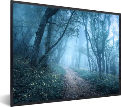 Produktbild von MuchoWow® Gerahmtes Poster Bäume - Natur - Nebel 80x60 cm - Poster mit Schwarzem Bilderrahmen Wandposter Rahmen Foto Bilder - Schwarzem - Mit Gestell