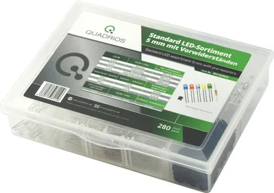 Produktbild von QUADRIOS 1801O004, LED Sortiment 5 mm Vorwiderstände Fassungen Bunt 280 tlg