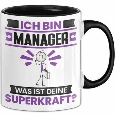Produktbild von Manager Tasse Geschenk für Manager Geburtstag Lustiger Spruch Kaffee-Becher Was Ist Deine Superkraft (Schwarz)