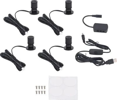 Immagine prodotto di 4 faretti da esposizione a LED, 5 V, dimmerabili, mini faretti USB per gioielli, vetrina, veranda, ingresso, luce nera calda