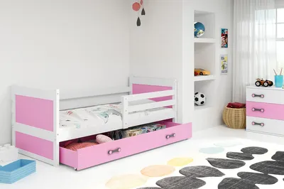 Immagine prodotto di Letto per bambini con contenitore e materasso 90x200 FERGUS - bianco / rosa
