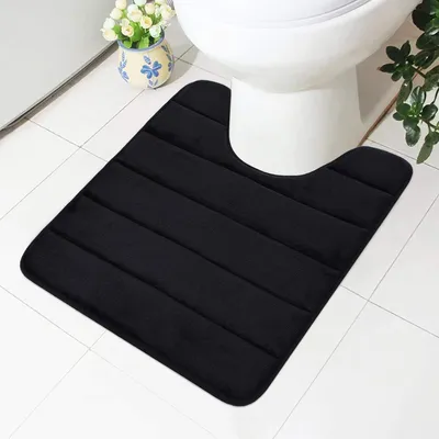 Produktbild von Rutschfeste Badematten aus Memory-Schaum, weicher, wasserabsorbierender Toiletten-/Badezimmerteppich, waschbar, schwarz, 50 x 60 cm