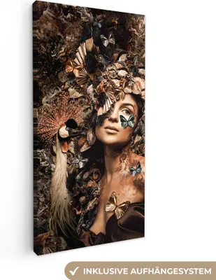 Produktbild von MuchoWow® - Leinwandbilder - Luxus - Frau - Tiere - Schmetterlinge - Vögel, Wandbild, Wanddeko Bilder Wohnzimmer, 20x40 cm