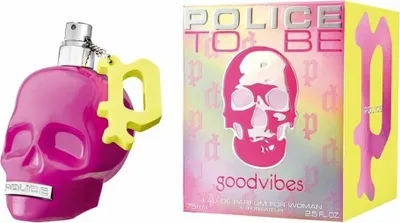 Productafbeelding van Police To Be GoodVibes voor dames, 75 ml, geur: aquatisch, zwarte peper, sinaasappel, heliotroop, peer, pioenroos, ambramone, patchouli, vanille, spray