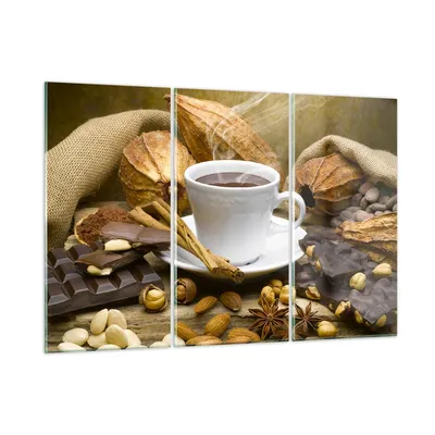 Produktbild von Bilder auf glas - Tasse Schokolade trinken Kakao - 165x110cm - Glasbilder - Wandbilder - Kunstdruck - zum Aufhängen bereit - Wanddekoration aus Glas - Glas Bilder - Wandbild auf Glas - GCE165x110-2480