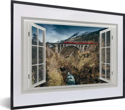 Produktbild von MuchoWow® MuchoWow® Gerahmtes Poster Aussicht - Berge - Brücke 40x30 cm - Poster mit zchwarzem Bilderrahmen - Bilderrahmen - Poster im Rahmen