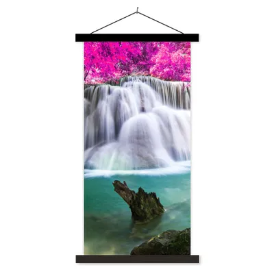 Produktbild von MuchoWow® Textilposter Wasserfall - Rosa - Bäume 40x80 cm mit schwarzem Rahmen - Wandemalerei