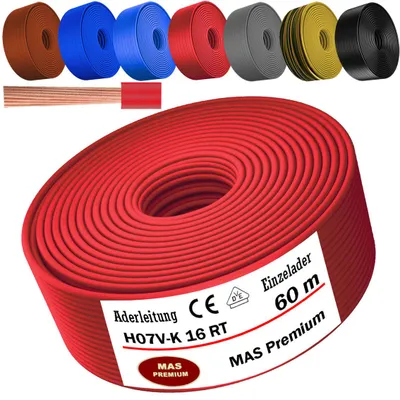 Image de Câble d'alimentation de 60 mètres, type H07 V-K RT, 1x16 mm², rouge, monoconducteur, flexible
