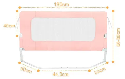 Produktbild von Rausfallschutz/Bettgitter Kinder - Bettgitter 180 cm - Höhenverstellbar 66–80 cm - Klappbar - Trapezfüße - Befestigungsgurte - Metallrahmen - Rosa