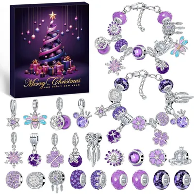 Immagine prodotto di Calendario dell'Avvento con set per creare gioielli, 24 giorni, braccialetto con ciondoli, idea regalo per bambine, Natale 2026