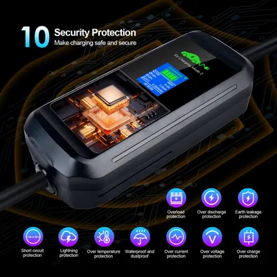 Immagine prodotto di Caricatore portatile per veicoli elettrici, 11 kW - Connettore Tipo 2 - Cavo da 5 metri