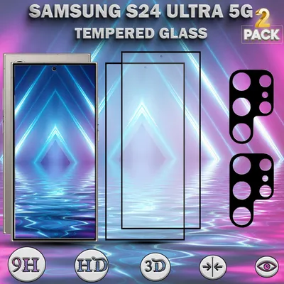 Produktbild von 2-Pack Samsung S24 Ultra 5G Displayschutzfolie & 2-Pack Kameraschutz - Gehärtetes Glas 9H - Super Qualität 3D