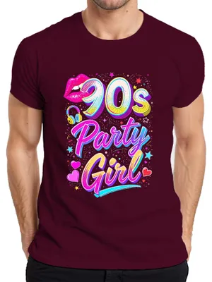 Immagine prodotto di maglietta da uomo 90s Party Girl Neon Lips Headphones Hearts Stars Retro 90s, Borgogna, XXL