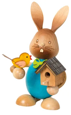 Produktbild von Drechslerei Kuhnert - Dekofigur aus Holz - Hase Stupsi mit Vogelhaus - ca. 12cm