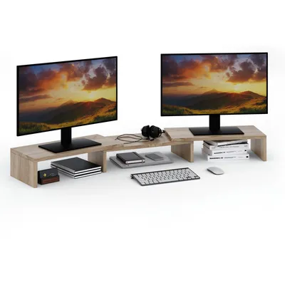 Produktbild von Doppelter Monitorständer Eiche Torro Höhenverstellbar 12,6 cm - Ergonomisch - Stabil - Modern