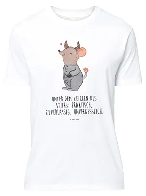 Produktbild von Mr. & Mrs. Panda S T-Shirt Stier Astrologie - Weiß - Geschenk, Geburtstagsgeschenk, Kurzarm, Shirt, Tierkreiszeichen, Lustiges, Tshirt, Sternzeichen