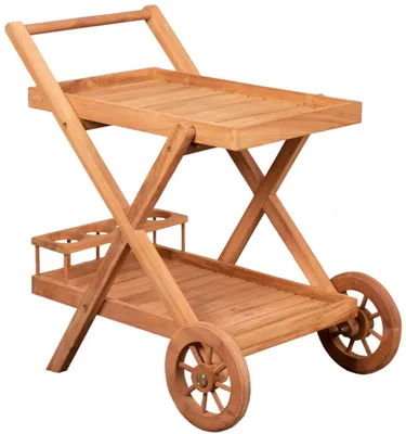 Produktbild von Servierwagen Chester aus Teakholz – Outdoor & Indoor, rollbar, mit Flaschenhalter (83 cm)