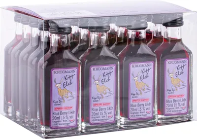 Produktbild von Krugmann 20 x Kipp-Elch Blueberry Likör 15 % Vol. Fun-Shot á 0,02 l
