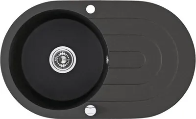 Produktbild von BADLAND BADLAND Spülbecken Granitspüle Einzelbecken DAFNE 47x78 Schwarz mit langer Abtropffläche | Siphon im SET!