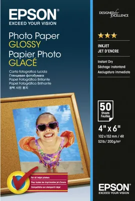 Zdjęcie produktu dla Epson Photo Paper Glossy - 10x15cm - 50 Arkuszy, Połysk, 200 g/m², 50 ark., - WorkForce WF-7620DTWF - WorkForce WF-7610DWF - WorkForce WF-7110DTW - WorkForce WF-3640DTWF -..., 100 mm, 150 mm