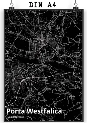 Produktbild von Mr. & Mrs. Panda Bild Porta Westfalica DIN A4 - Geschenk, wanddeko, Kunstdruck, drucke, wandkunst, Stadt Dorf Karte Landkarte Map Stadtplan, Wandbild