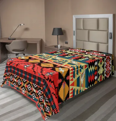 Produktbild von ABAKUHAUS Ethnisch Bettlaken, Klassisches Aztekisches Muster Bild Vogel Blumen Pfeil Natürliches Ethnisches, weiches bequemes oberes Bettlaken für ein Nachbildungatives Bett 1 Stück 260 cm x 168 cm, Mehrfarbig
