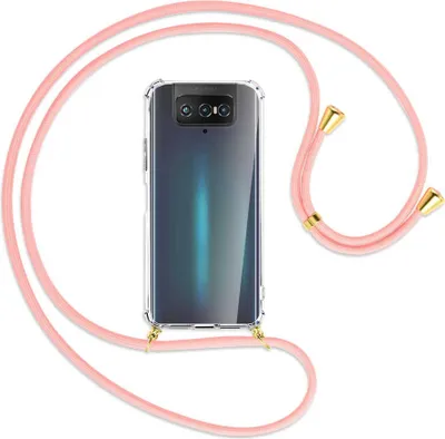 Produktbild von Handykette Backcover-Schutzhülle mit Band (Metall goldfarben) für Asus Zenfone 7 ZS670KS - weinrot/gelb/grau