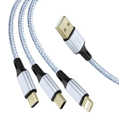 Immagine prodotto di Avizar, cavo USB 3-in-1 con connettori USB-C, Micro-USB e Lightning, lunghezza 1,2 metri, colore grigio