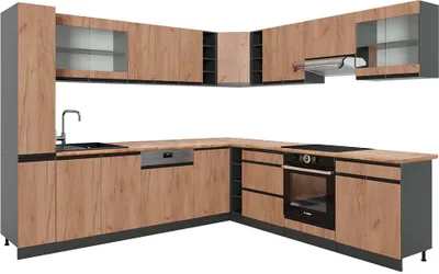 Obrázek produktu pro Rohová kuchyň Vicco R-Line Zlatý mocný dub/Antracit 277 x 257 cm J-Shape, PD Dub, Model 43176