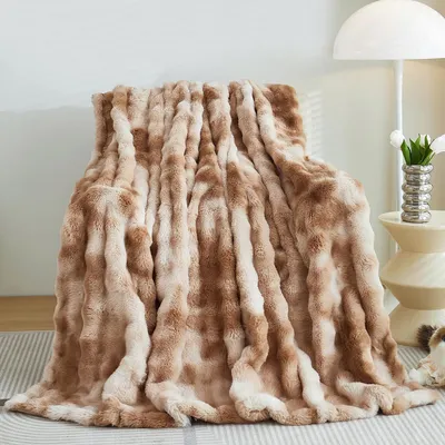 Produktbild von Plüsch-Sofadecke,Kaninchen Plüsch Flauschige Decke, einfarbige Deckedickes Flanell multifunktionale Bettdecke für Schlafzimmer, Sofa,Büro,Reisen,Campingdecke(Tie Dye Braun,160x200cm)
